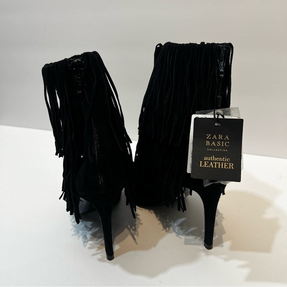 ZARA Fringed Suede Leather Ankle Boots High Heel Black Booties • Influencer Fav! - Picture 9 of 12